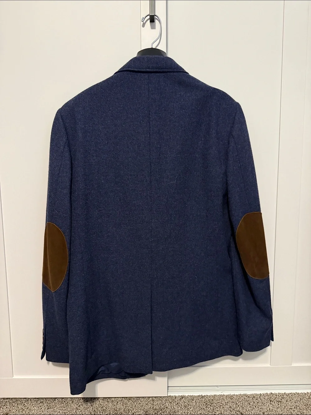 J Crew Tweed Blazer Mens 40R Blue Wool Blend Elbow Patch Two Button Sport Coat